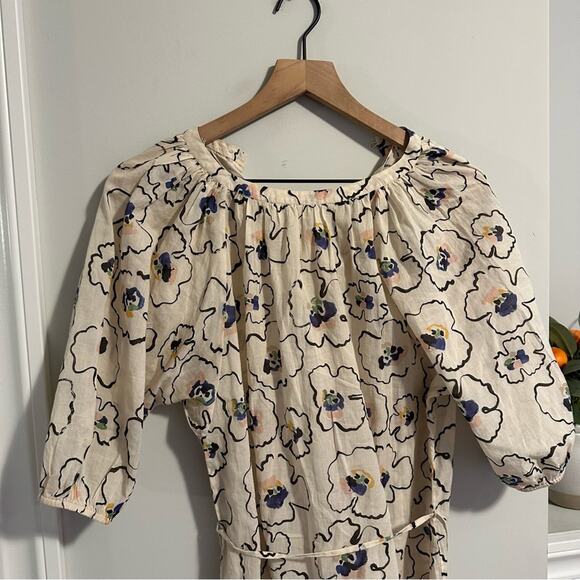 APIECE APART Cream Abstract Floral Cotton Mini Dress Medium - Picture 9 of 11